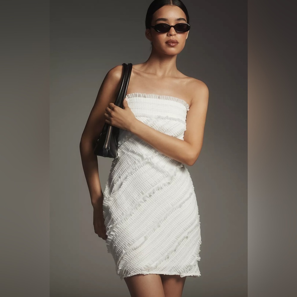 NWT! ANTHROPOLOGIE Endless Rose Strapless Textured Fitted Mini Dress 🎨 🥭